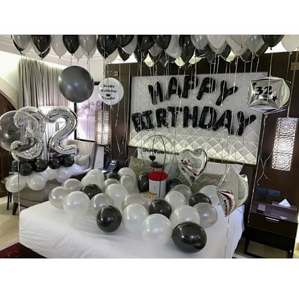 Silver Svart Stil Folie Bokstav Nummer Ballonger Baby Dusch Helium Ballon Happy Födelsedagen Barn Vuxna Parti Dekoration Supplie Er 2pcs silver as picture