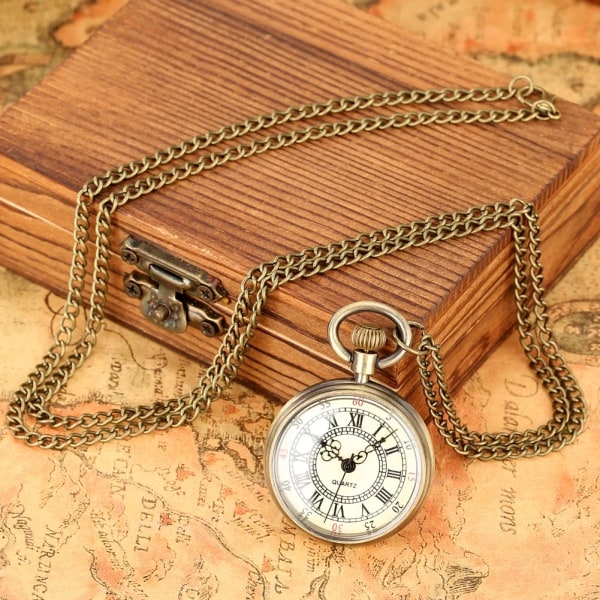 Minimalistisk Steampunk vintage mode kvarts watch med romerska siffror Antika siffror Kedja Halsband Hänge Gåvor för män Gold