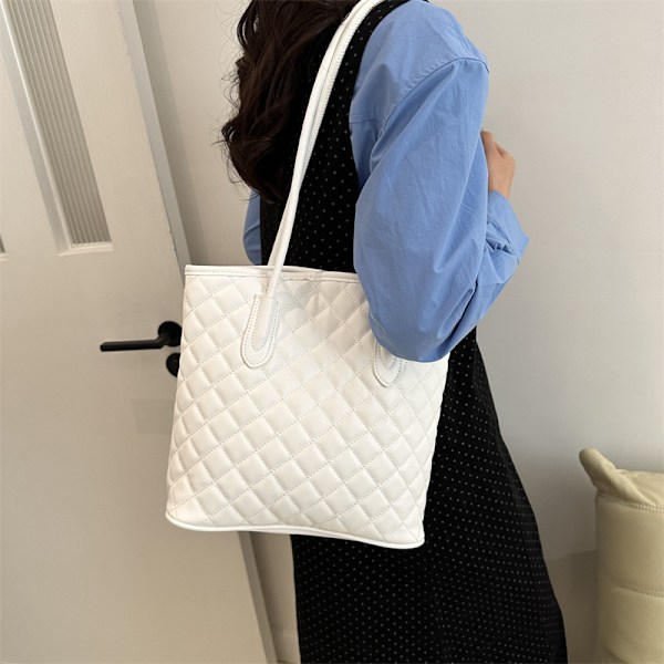 Stor Kapacitet Diamant Check Bag Dame 2024 Ny Enkel Og Alsidig Tote Stor Taske Casual Koreansk Stil Skulder Håndtaske Mode Black