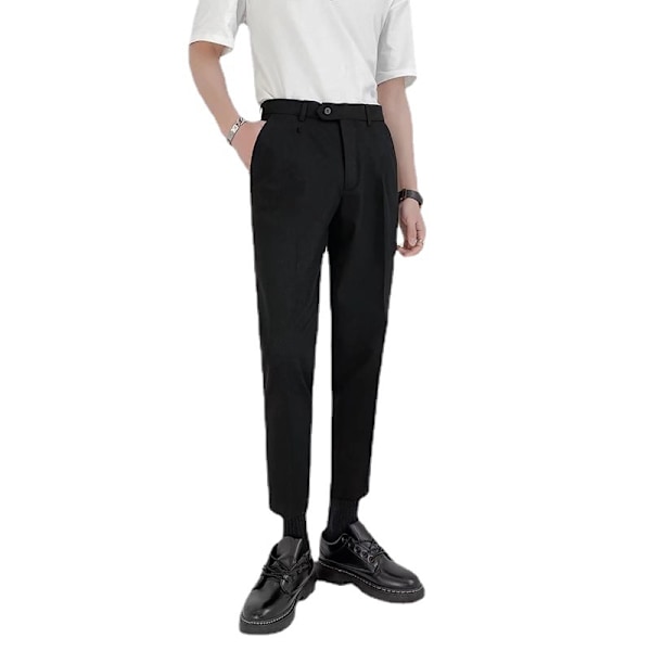 Kevät ja syksy nuoret pienet puvut housut miesten kapea rento housut Slim Fit suora trendi 9 nilkkapituus housut S drapeerattu puku housut miehet Black 40