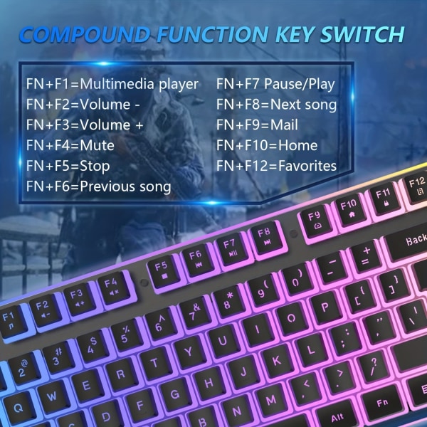 L96 trådlös tangentbordsmuskombination, 3650mAh uppladdningsbart RGB-tangentbord i full storlek med puddingknappar, ergonomisk mekanisk känsla 4800 DPi regnbåge Black