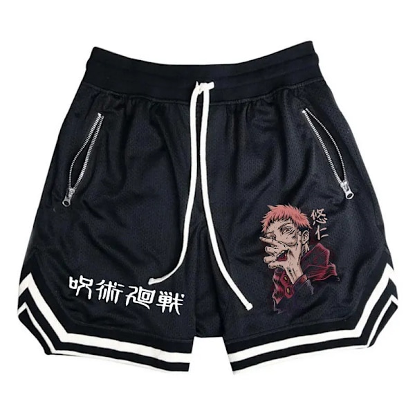 Basket Shorts Män Randiga Running Sport Gym Anime Jujutsu Kaisen Shorts Mesh Andas Fitness Träning Botten Mane ZHOUH053D 5XL