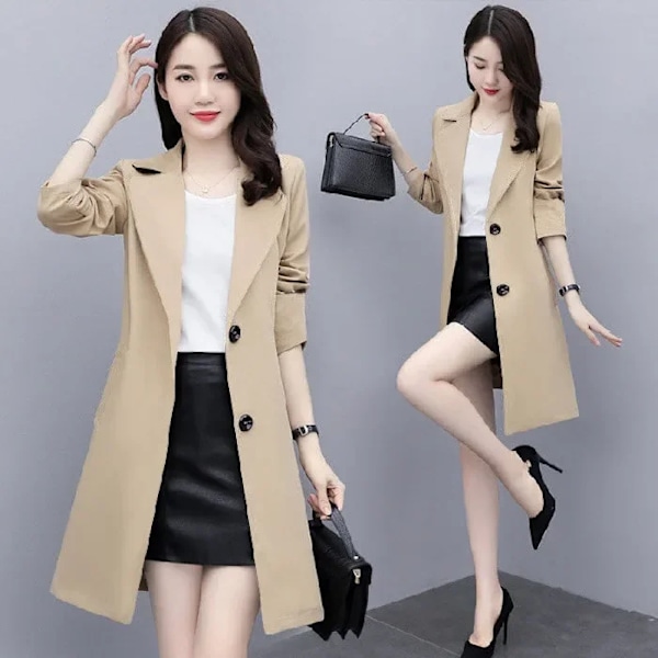 Elegant Loose-Fit Kvinnors Medellängd Trench Coat Fashionable British Style Overcoat HSYP916 khaki 4XL