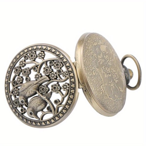 Fåglar Flower Quartz Watch Vintage Brons Analog Hollow Out Halsband Watch Present för Kvinnor Män Bronze