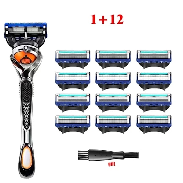 Blå/Sort Farve Shaver 2024 Ny Manuel Barbermaskine Mænds Skæg Skæg-Sikker Barbermaskine Fem-Lag Blade Skæg Kniv 1 and 12 pcs blue