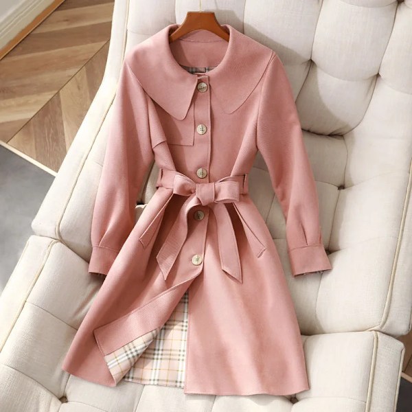 2024 Höst / Vinter Kvinnors Kläder Trench Long Suede Jacket Korean Version Långärmad Mode Temperament Populär Trend Plåtta pink XXL