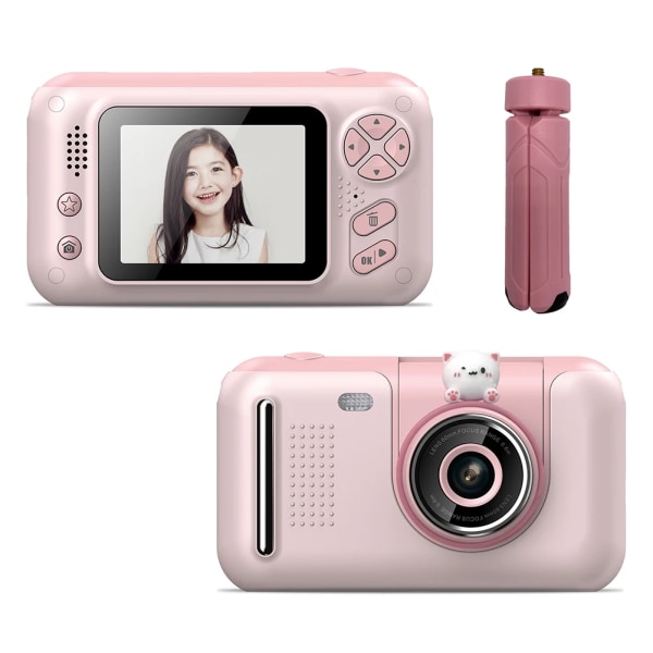 Digitalkamera för barn 2,4 tums färgskärm Barn Barn 1080p videokamera 180 grader rotation Födelsedagspresent fotokamera NO TF Pink
