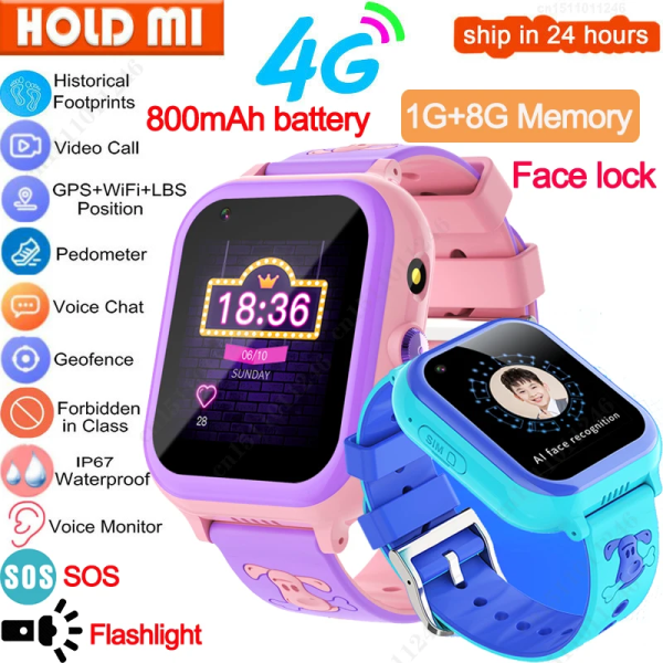 4G GPS Barn Smart Watch Pojkar Flickor Vattentät 2 Way Call Kamera Röst Videochatt SOS WiFi Telefon Watch Födelsedagspresenter K22 pink Asia Version