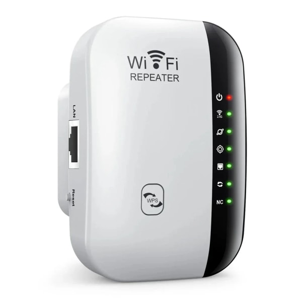 300Mbps Trådlös WIFI Repeater 2.4G Router Wifi Range Extender Wi-Fi Signalförstärkare 802.11N Nätverkskortsadapter för PC 4 Lights  Black US PLUG