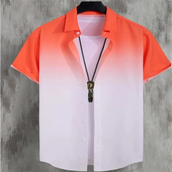 2023 Gränsöverskridande hawaiiansk kortärmad skjorta för män Gradient Color Fick Enkelknäppt Beach Casual Shirt Orange L
