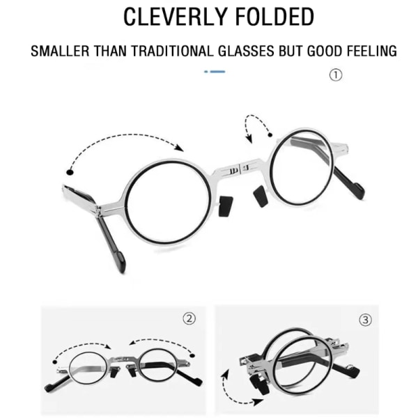 Bärbara hopfällbara läsglasögon i metall Vintage runda fyrkantiga hopfällbara ålderssynthetsglasögon Anti-blå ljusa glasögon med fodral Round Without Box