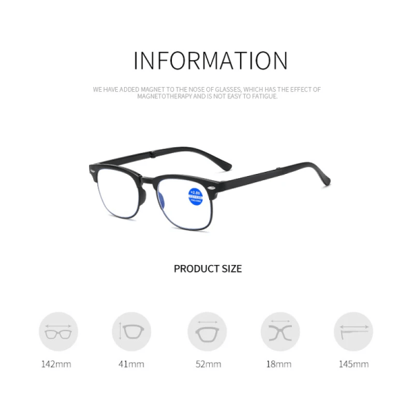 Hopfällbara HD läsglasögon Män Kvinnor Unisex Presbyopia Hyperopia Glasögon med förstoringsglasögon Glasögon Dioptri +1,0 Till 4,0 black