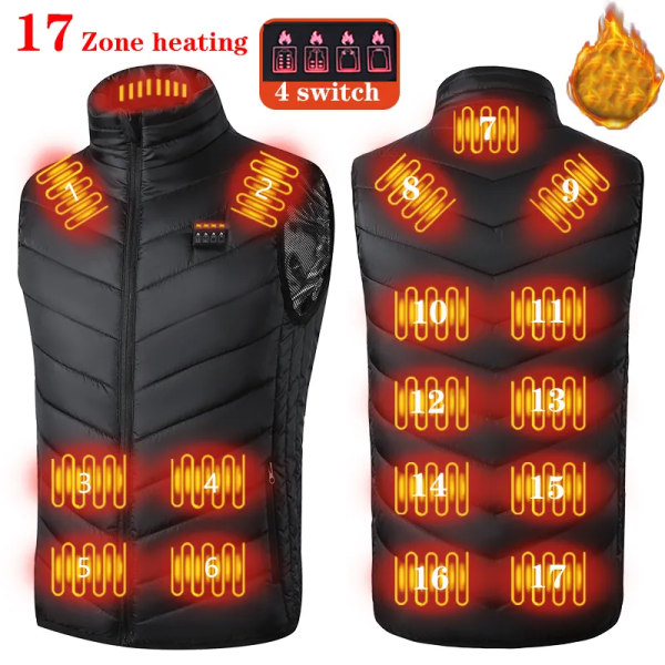 Multi-zon USB Uppvärmd Jacka Ärm Snabb Självuppvärmd Väst Herr Vinter Jakt Verwarmde Bodywarmer Elväst 발열조끼 17 Areas Blue Asian size 3XL