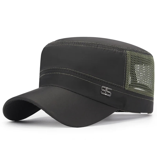 militär cap platt topp hatt herrbaseballhatt vårsommar herrmössa mesh Black 55-60cm