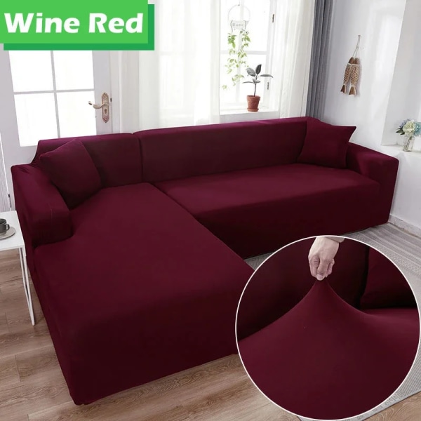 Elastiskt cover för vardagsrum 1/2/3/4 sits L-format cover Schäslong Cover för soffa Soffa Fåtölj Wine Red 3 Seater 190-230cm