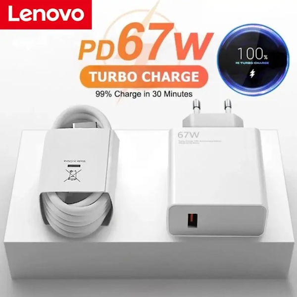 Lenovo 67W Usb Super Snabb Gallium Nitride Laddare Strömadapter 6A Typ-C-Kabel Snabbladdning Tillämplig På Xiaomi Hua Samsung WHITE EU Charger Cable 67W