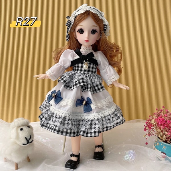 Fullt set 1/6 Docka 30 cm Anime Bjd Reborn Kawaii Girls Dress Up DIY Toys 23 Led Rörlig Kropp Med Kläder Kjol Hatt Huvudbonad R-27 30 cm