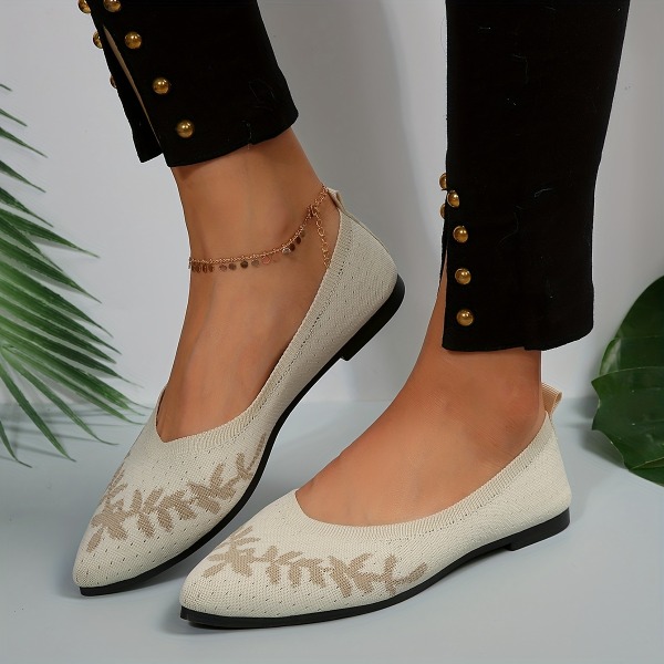 Platta skor med bladmönster för kvinnor, stickade slip-on-skor med spetsad tå, bekväma andningsbara balettskor Black CN265(EU42)