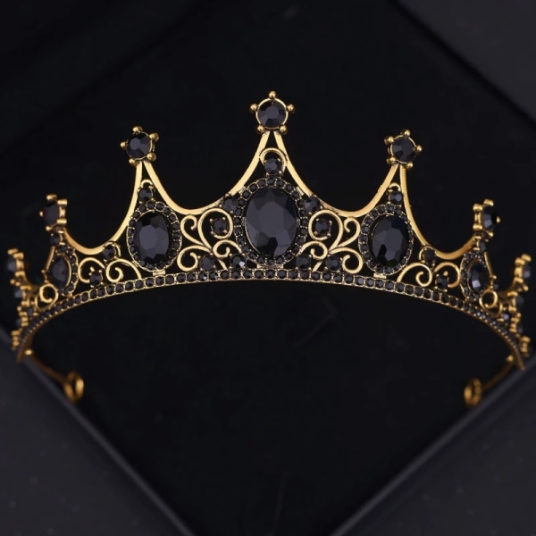 Barock Vintage Princess Queen Bridal Crown Huvudbonader Kristall Tiara För Kvinnor Bröllop Crown Hår Klänning Accessoarer Smycken Crown Black