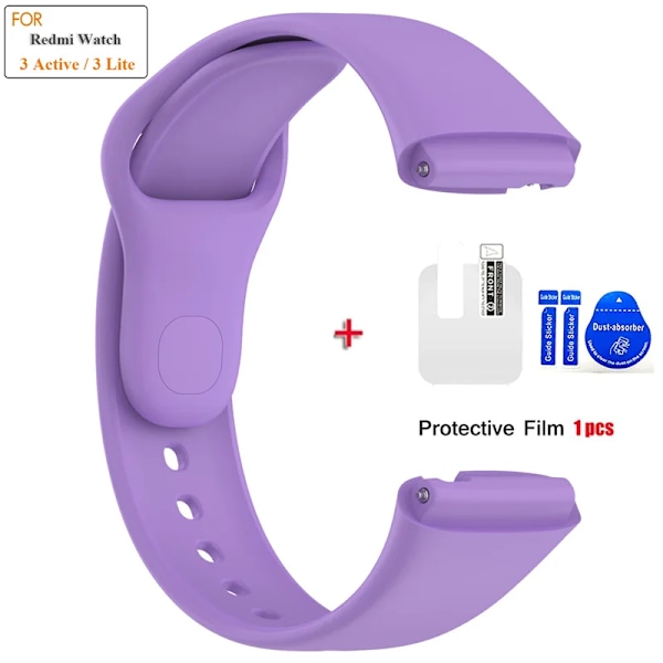 Armband för Xiaomi Redmi Watch 3 Active Smartwatch, Skyddande Film för Mi Watch Lite3 Purple Bundle