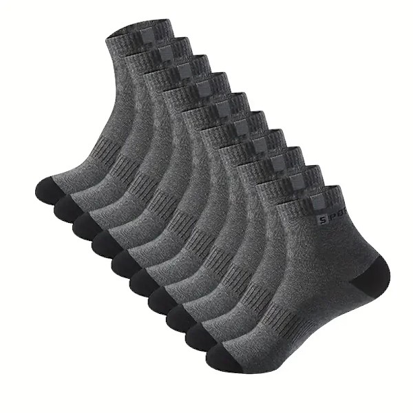 Bomull Sock För Män Sport Andningsbart Mjuk Bokstäver Mode Sneakers Hög Elastisk Medelrör Stocking Handduk Sox Sommar Löpning 10Pairs Dark Gray EU39-45