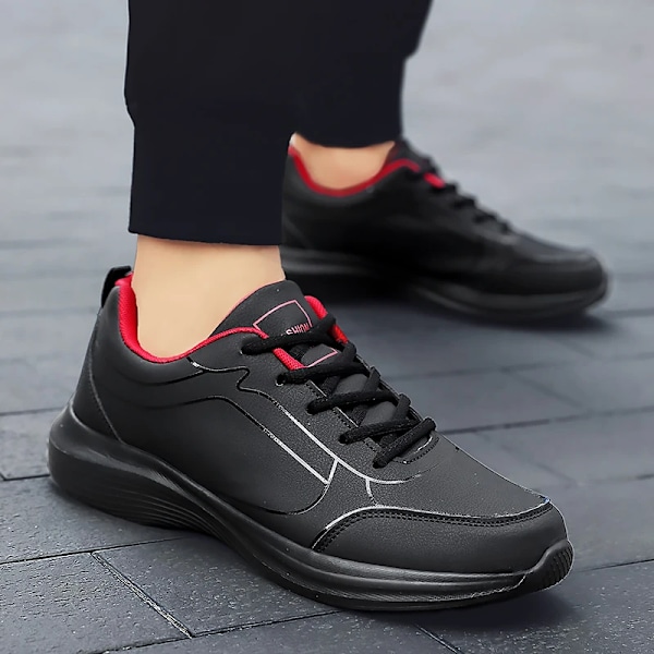 Maedef Sko Til Mænd Casual Lace Up Mode Mand Sneakers Vandtæt Running Walking Sko Udendørs Træning Mænds Atletika Sko Black red 45