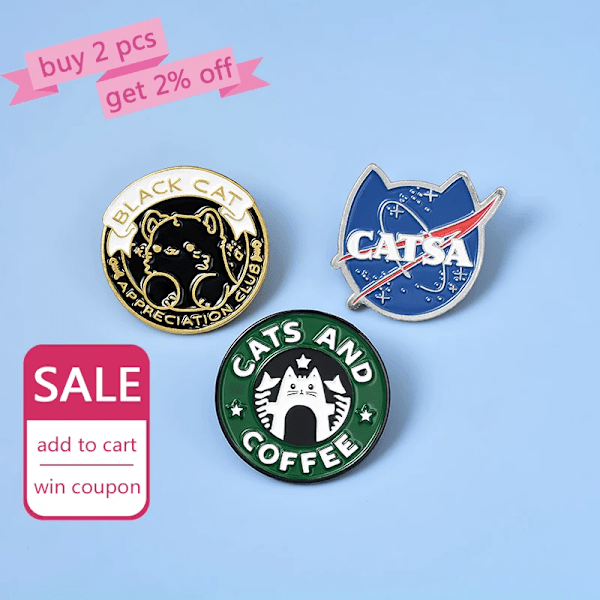 Katter Club Emalj Pin Cat Planet Moon Cafe Paw Badge Anpassade Kitten Broschor Lapel Pin Jeans Skjorta Väska Söt Djur Gods Gåva style17