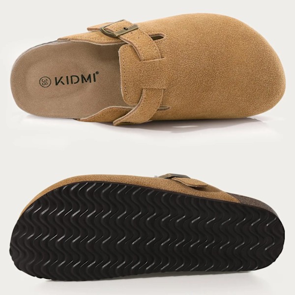 Crestar Trendy Clogs til kvinder og mænd - Unisex ruskind kork fodseng hjemmesko med svangstøtte - Mode læder kartoffelsko suede-Army Green 45