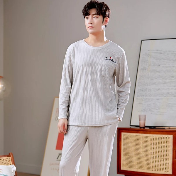 Syksyn Plus 5Xl Neule Miesten Yövaatteet Kirje Hila Pyjamat Ruudullinen Pyjamasetit Rentouttavat Setit Loungewear Pyjamat Yöasu M6 L ASIAN(50-65Kg)