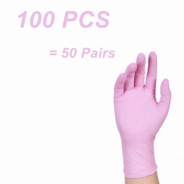 Engångshandskar av nitril 100 st rosa latexfri vattentät hushållsdiskhandske halkfri matlagningssalong tatuering hemhandskar Pink 100PCS XS