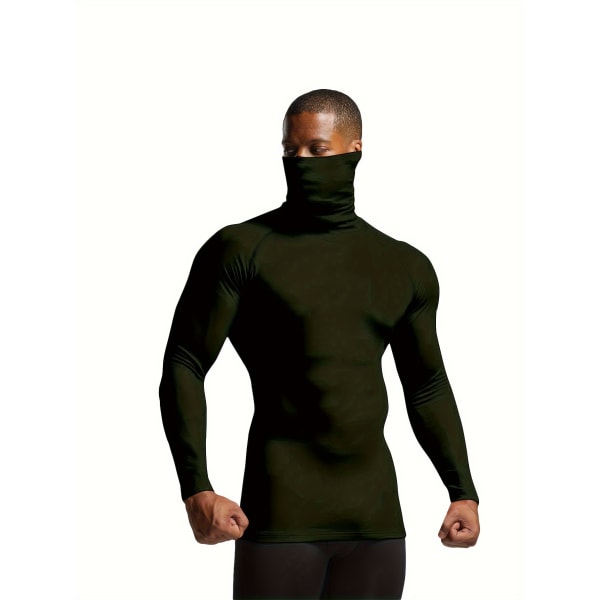 Tättsittande och tunna, casual långärmade skjortor med polotröja för män, thermal för män Black S(46)