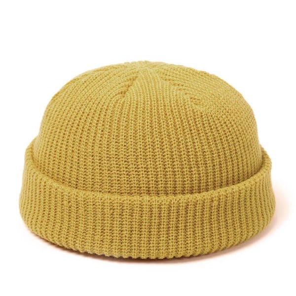 Stickade mössor för kvinnor Skullcap Herr Mössmössa Vinter Retro Brättelös Baggy Melon Cap Manschett Docker Fisherman Beanies Hattar för män Turmeric