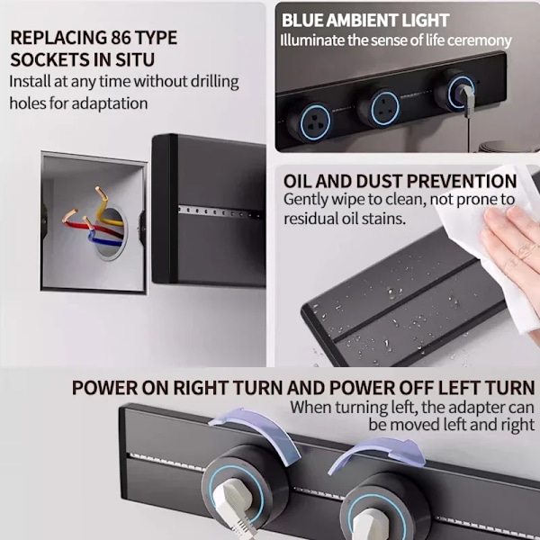 Væg Power Track Stik Eu Uk Standard Universal Hjem Køkken Badeværelse Kontor Stikkontakt Pop Udskiftelig Høj Kvalitet 110-250V 40CM-Wall mounted