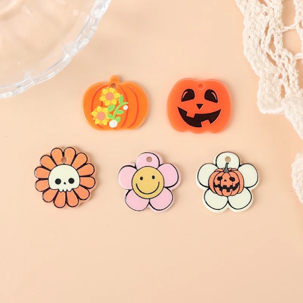 10 stk. Halloween-charms Kreative Akryl-kranie Blomst Græskar Vedhæng Til At Lave Smykker Tilbehør with hole mixed