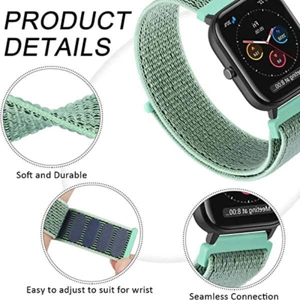 20mm 22mm Nylon Loop band För Amazfit GTS4/2/3/3pro/2e/GTS2 Mini/GTR 4 42mm/47mm/GTR2/2e/stratos bältesarmband Amazfit bip rem 13 Brilliant pink 22mm