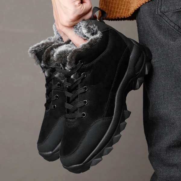 Herr snökängor Utomhusskor för män Tjock sula Sneakers för män Vinterskor Botines Tenis Keep Warm Fluff Herr ankelstövlar Black 42