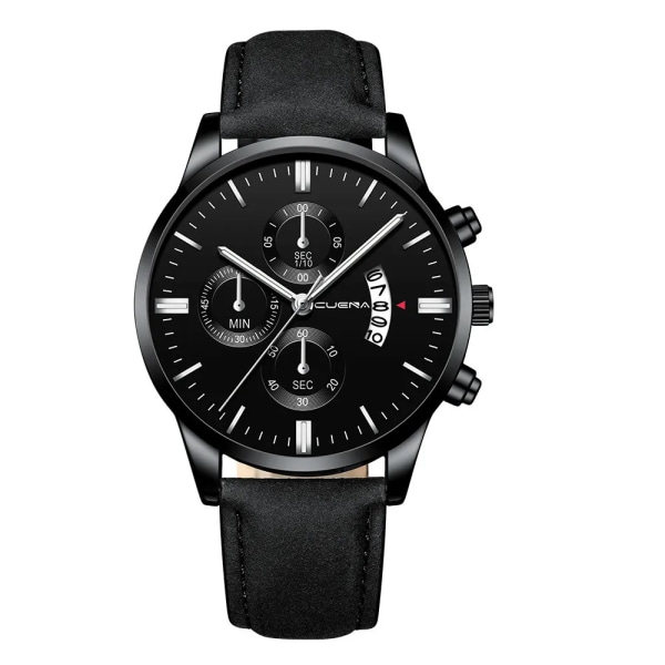 Business Watch Lyx Man Quartz Klockor Minimalistisk Casual Läderrem Digital Kalender Armbandsur Herrklocka black