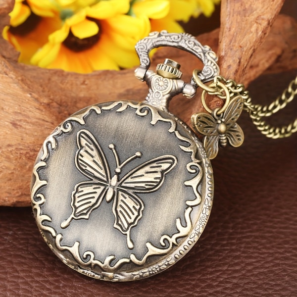 Retro Butterfly Quartz Watch Brons Analog Halsband Kedjeklocka Kläder Watch Present För Kvinnor Män Copper