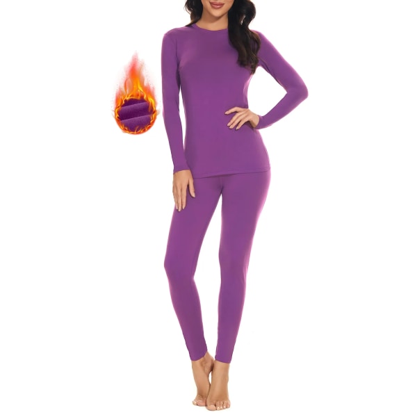 Vinter thermal set för kvinnor Long Johns smal kropp och hög elasticitet kallt väder Pyjamas Topp nederdel dam kostym Purple L