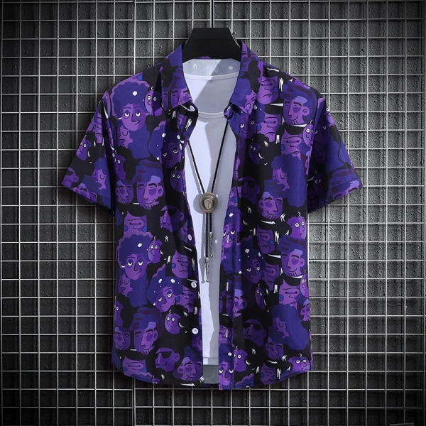 【14 färger】 Tropisk printed tröja för män unisex casual toppar C73  Purple 4XL-80-90kg