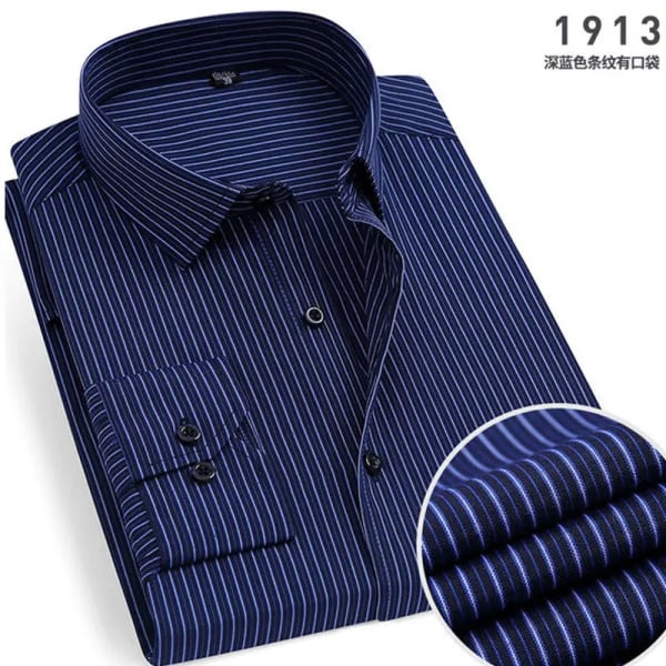 Vårnyhet Randig långärmad tröja för män Strykfri Anti-rynkor Bekväm Andas Business Casual Mode Slim Fit 11 38