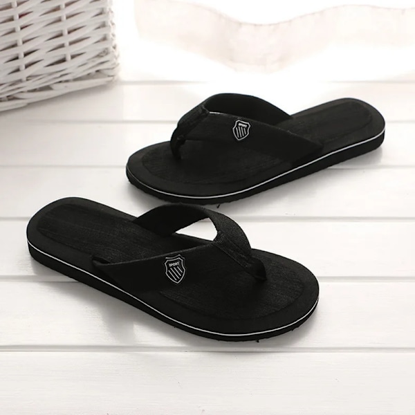 1Pair Män Sommar Flip Flops Strand Flat Slides Anti-Slip Inomhus Utomhus Casual Tofflor 40-45 Lätt Vikt Strandkläder Black 40