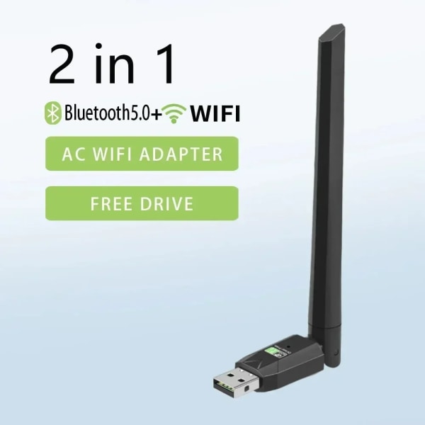 600 Mbps USB Bluetooth 5.0 AC Wifi Adapter 2 i 1 för PC BT wifi5 2.4G 5G Dongle USB trådlös WiFi-mottagare för Win7/10/11 with antenna style 2