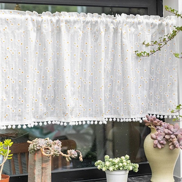 Korealainen puuvilla Daisy Gardiner Road Pocket Shade Gardin Floral Tassel Keittiöön Makuuhuoneeseen Olohuoneeseen Bay Ikkuna Kaappi Verho 1 panel Style 5 W65XH30cm