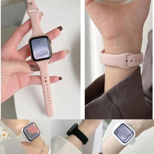 Smal silikonrem för Apple Watch -band 40mm band 41mm 45mm correa 38mm 44mm 49mm Sportarmband iWatch serie 8 7 6 5 se 4 3 2 27 light pink 42mm 44mm 45mm 49mm