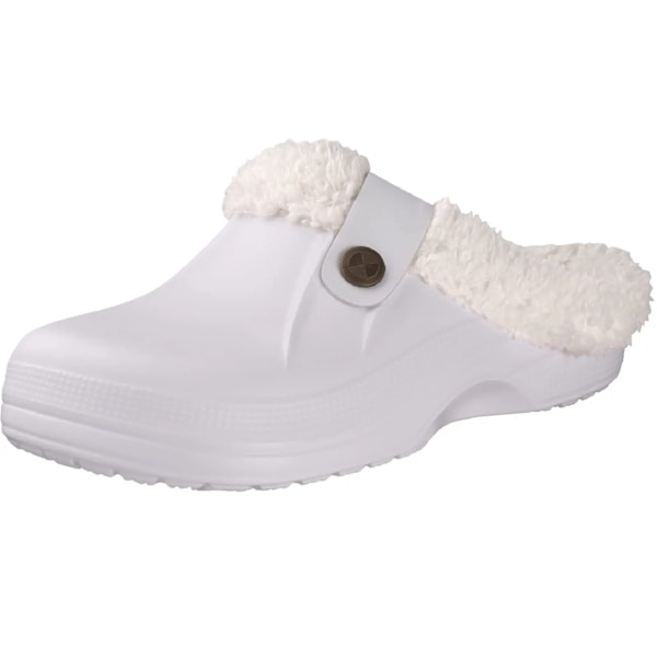 Eyriphy Mænd Clogs Sko Varm Plys Indendørs Tøfler Skridsikre Vandtætte Vinter Bomuld Slides Fluffy Pels Soveværelse Tøfler Til Mænd White 39-40(9.4-9.6 inch)