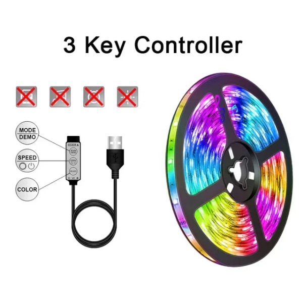 LED Strip Light WIFI Bluetooth Control 5050 RGB Led Lights Flexibelt band Luces Led 1M-30M 5V USB TV Bakgrundsljus Rumsdekoration 3Key controller 4 m