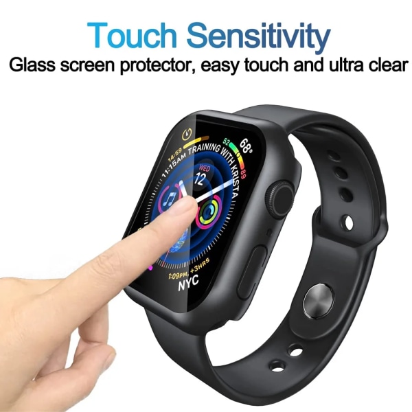 Glas+Matt Watch Cover för Apple Watch Case 45mm 41mm 44mm 40mm 42mm 38mm Bumper+Screen Protector för Iwatch SE 8 7 6 5 4 3 2 1 Black 45MM Series 7 8