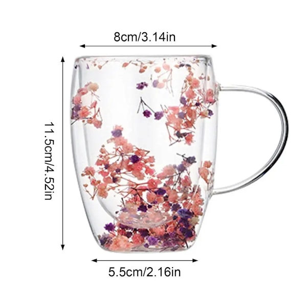 350ml Creative Real Flower Double Glass High Appearance Level Full Star Dried Flower Milk Coffee Glass Household Cup Supplies Pink Purple A 350ml