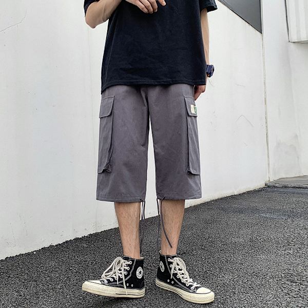 Suorat Cargo Capri -housut Miehet Kesä Ulkona Kuluttaa Muotia Opiskelijat Löysät Casual 7 Pistettä Lyhyet Housut Miehet Hong Kong Style Street. Grey XXL